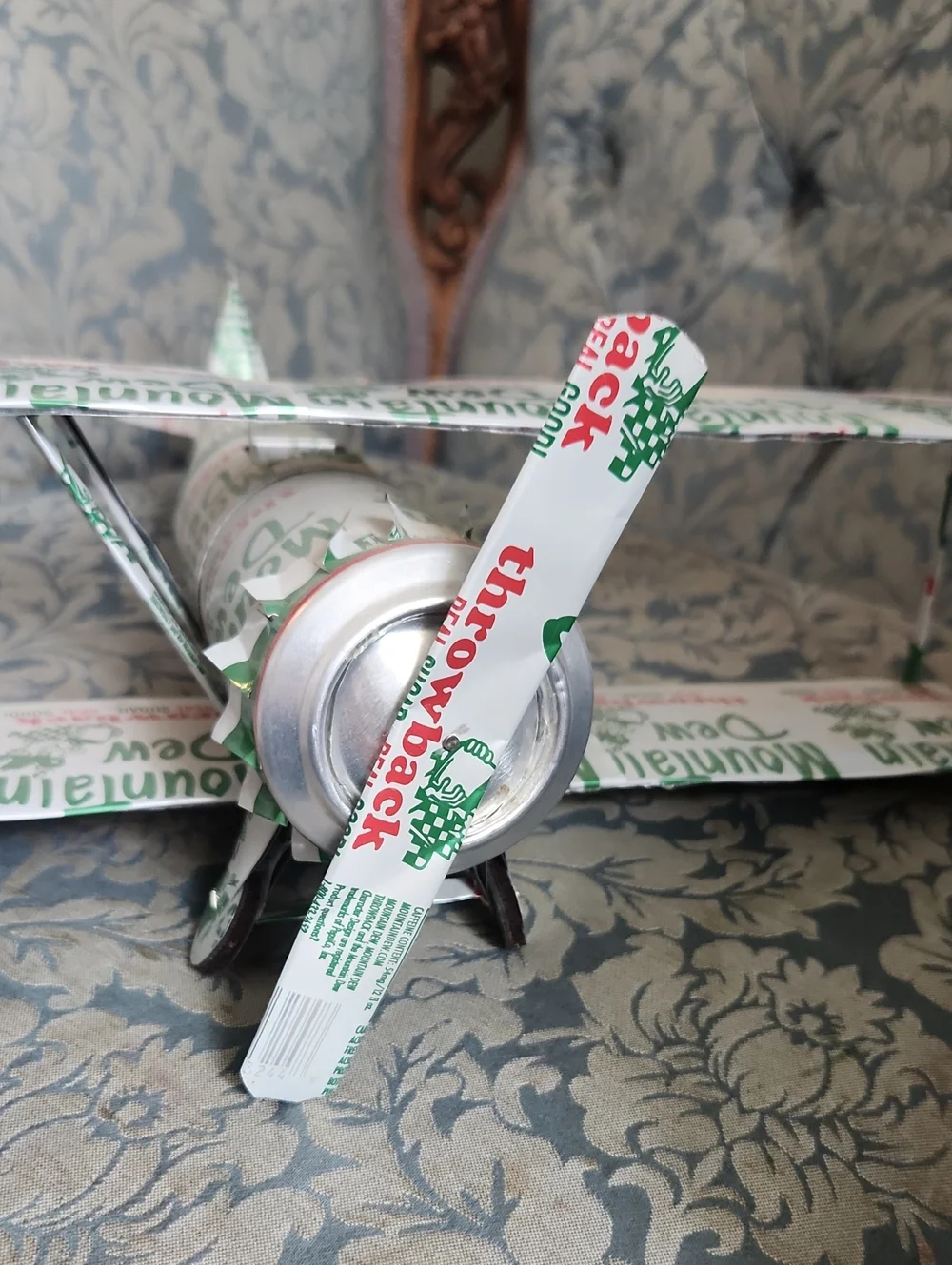 Recycled Can Biplane Décor - Green and White